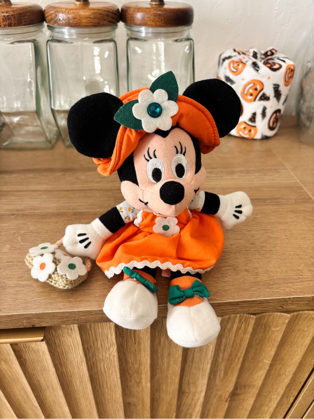 Disney Minnie Mouse Beanbag Plush Toy Emerald Birthstone May Orange Dress